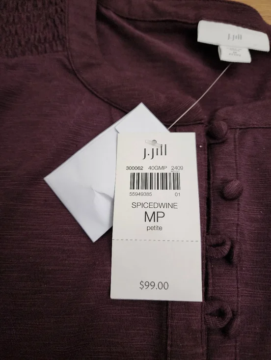 J. Jill Smocked Henley Dress In Spiced Wine Women's Petite M NEW - Picture 11 of 13